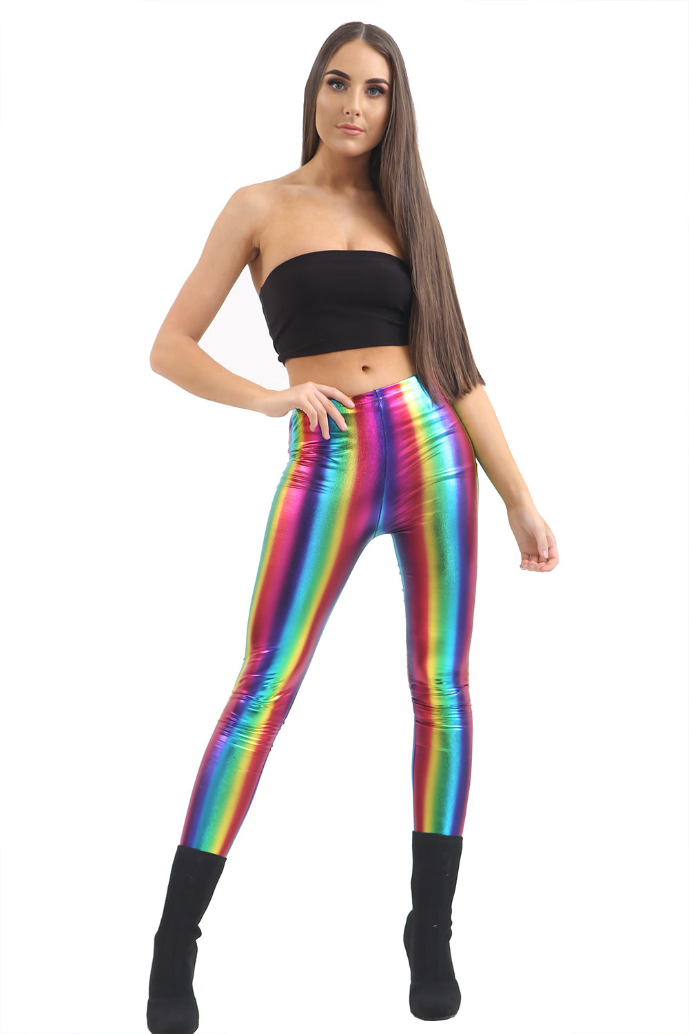 Wickedfun Women Rainbow Shiny Metallic Ladies Leggings-0