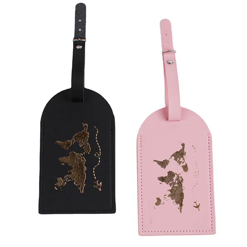 New 8 Colors PU Leather World Map Suitcase Luggage Tag Label Bag Pendant Handbag Portable Travel Accessories Name ID Address Tag