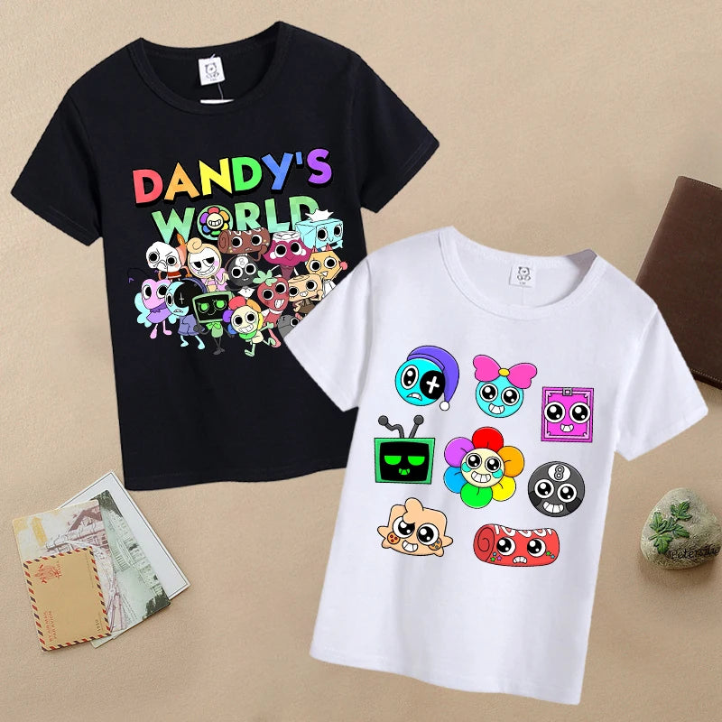 New Dandys World Children T-shirts Kawaii Cartoon Printed T-shirt Baby Boys Casual Short-sleeved Tops 2025 Summer Kids Clothing