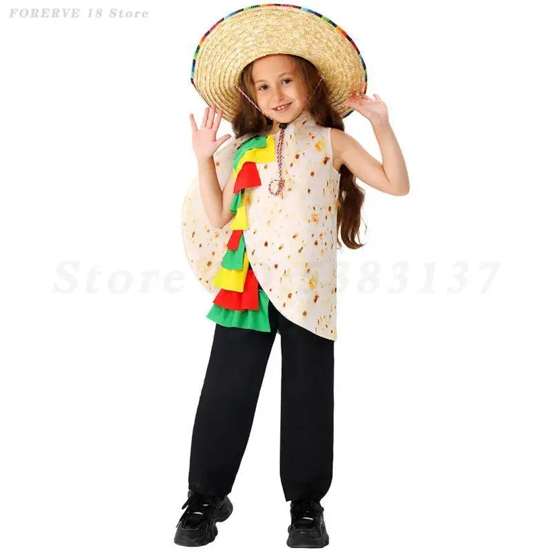 Kids Cute Taco Mexican Tortilla Cosplay Costume Child Festival Role Play Fancy Clothing Halloween Cartoon Food Stage Costumes