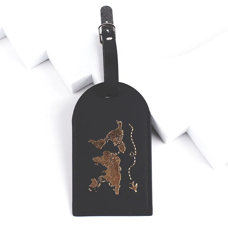 New 8 Colors PU Leather World Map Suitcase Luggage Tag Label Bag Pendant Handbag Portable Travel Accessories Name ID Address Tag