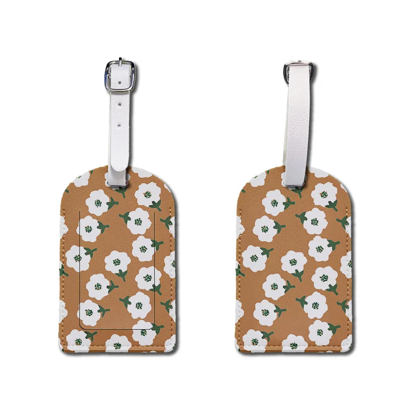 Luggage Tags with Privacy Cover PU Leather Cruise Ship Waterproof Tag Flowers Unique Suitcase Tags for Men Kids Women