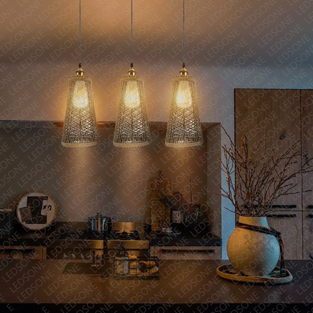 Natural Rattan Style Ceiling Pendant Light Shade E27 Base Handmade Chandeliers Hanging Lights ~3794-4