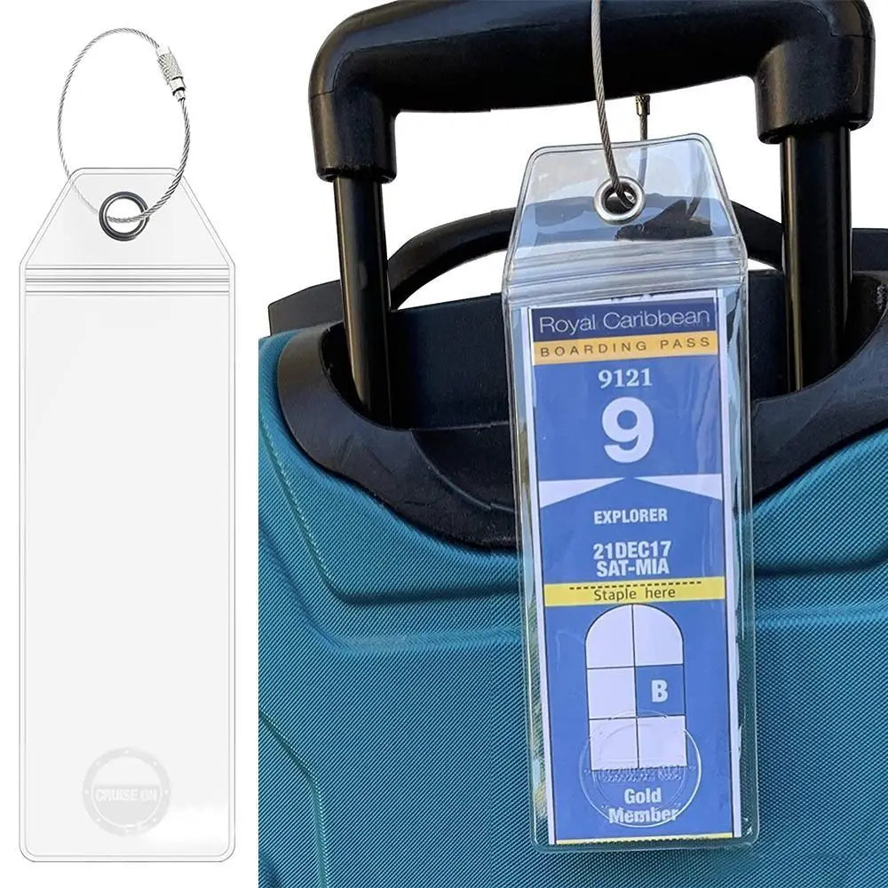Zip Seal Pouch Cruise Luggage Tag Holders Waterproof Steel Wire Cable Loop Ship Ticket Card Sleeve PVC Clear Cruise Tags