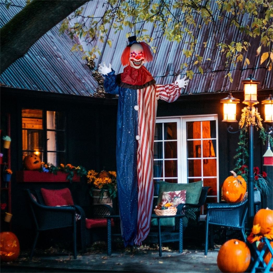Spooktacular Touch-Activated Clown with Glowing Eyes - 6ft Halloween Decor