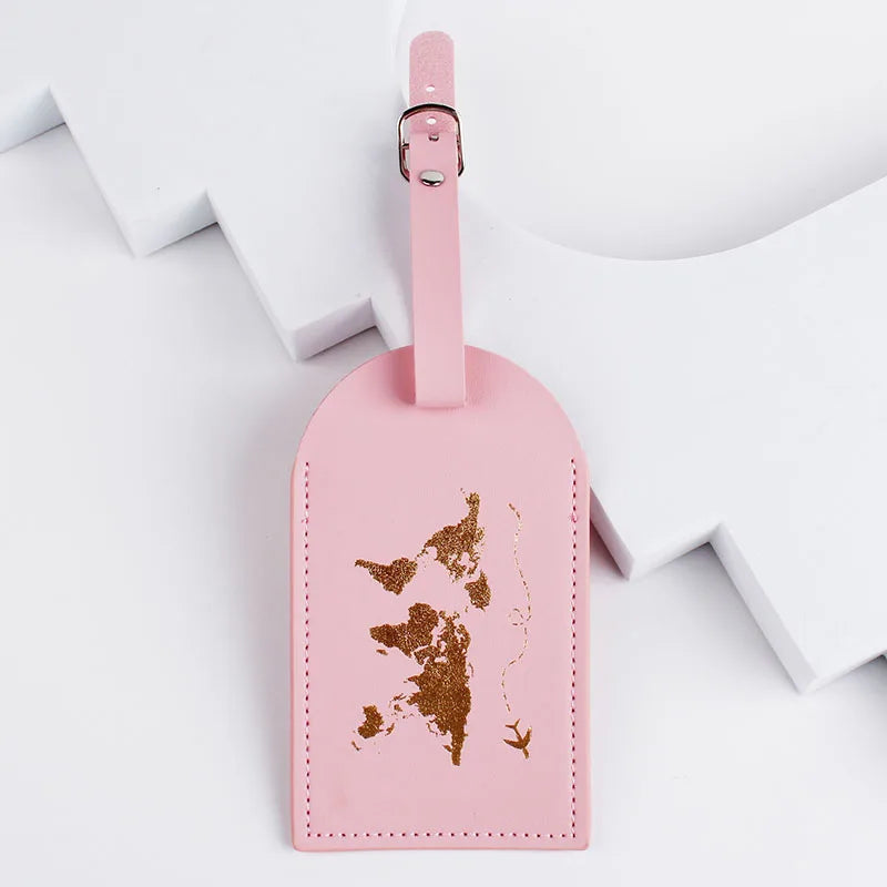 New 8 Colors PU Leather World Map Suitcase Luggage Tag Label Bag Pendant Handbag Portable Travel Accessories Name ID Address Tag