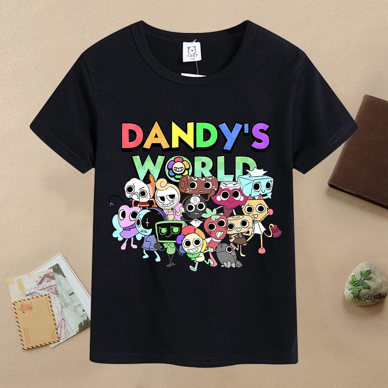 New Dandys World Children T-shirts Kawaii Cartoon Printed T-shirt Baby Boys Casual Short-sleeved Tops 2025 Summer Kids Clothing