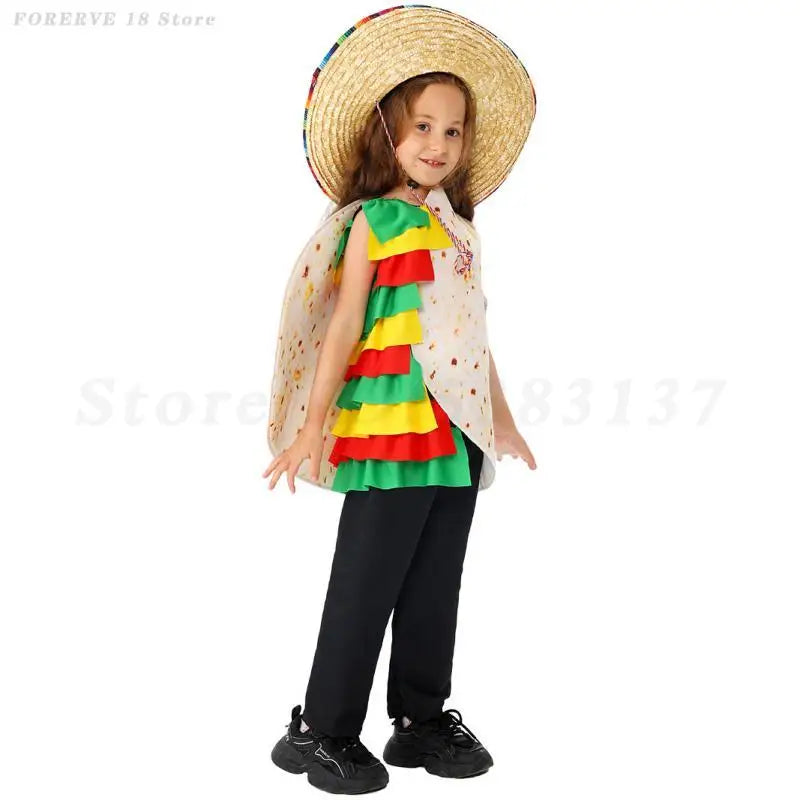 Kids Cute Taco Mexican Tortilla Cosplay Costume Child Festival Role Play Fancy Clothing Halloween Cartoon Food Stage Costumes