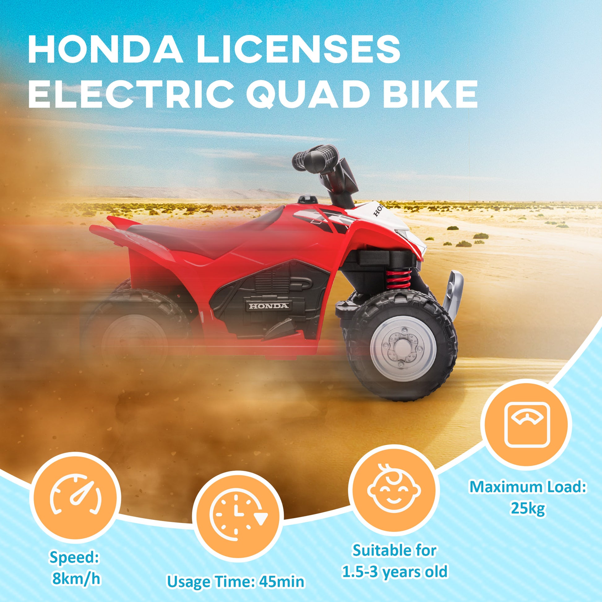 Honda Licensed Electric Ride on Quad Bike 6V ATV Ride On, 4 Pack, for 1.5-3 Years Red | AIYAPLAY-5