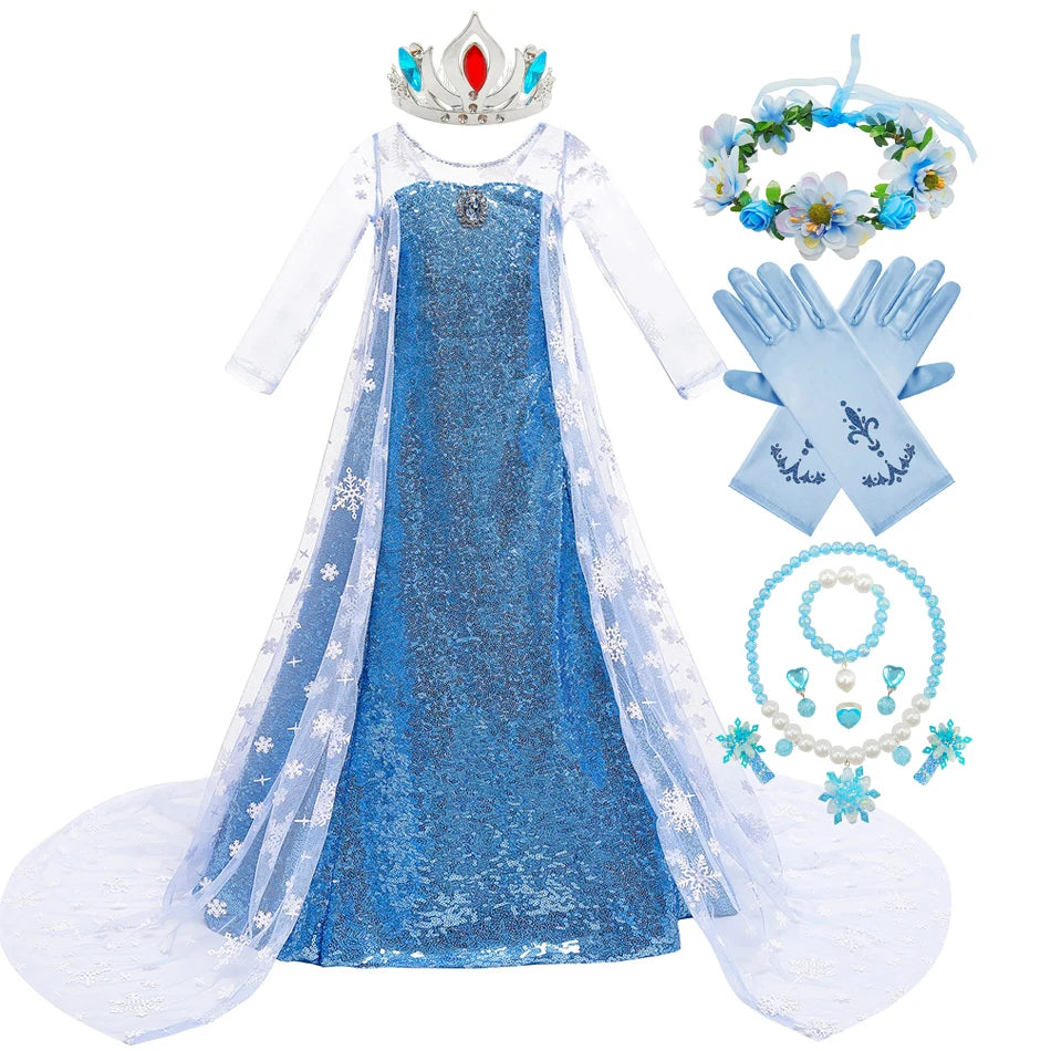 Elsa Dress for Girls Costume Snow Queen Kids Princess Dress Cosplay Birthday Party Children Clothing Carnival Easter Outfits
