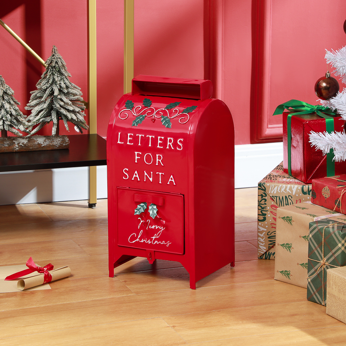 HOMCOM Christmas Post Box Freestanding or Wall Mounted for Xmas Decoration