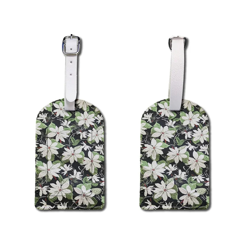 Luggage Tags with Privacy Cover PU Leather Cruise Ship Waterproof Tag Flowers Unique Suitcase Tags for Men Kids Women