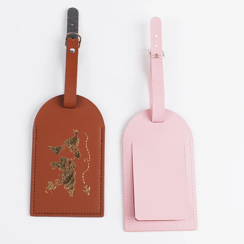 New 8 Colors PU Leather World Map Suitcase Luggage Tag Label Bag Pendant Handbag Portable Travel Accessories Name ID Address Tag