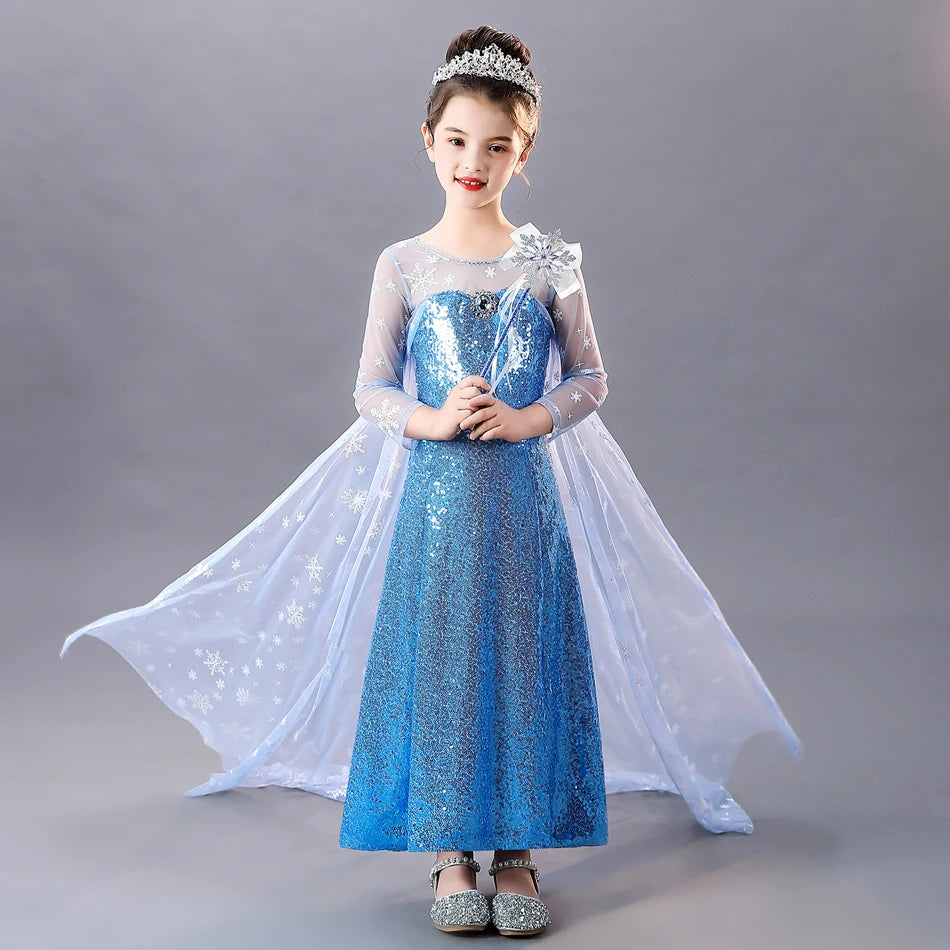 Elsa Dress for Girls Costume Snow Queen Kids Princess Dress Cosplay Birthday Party Children Clothing Carnival Easter Outfits