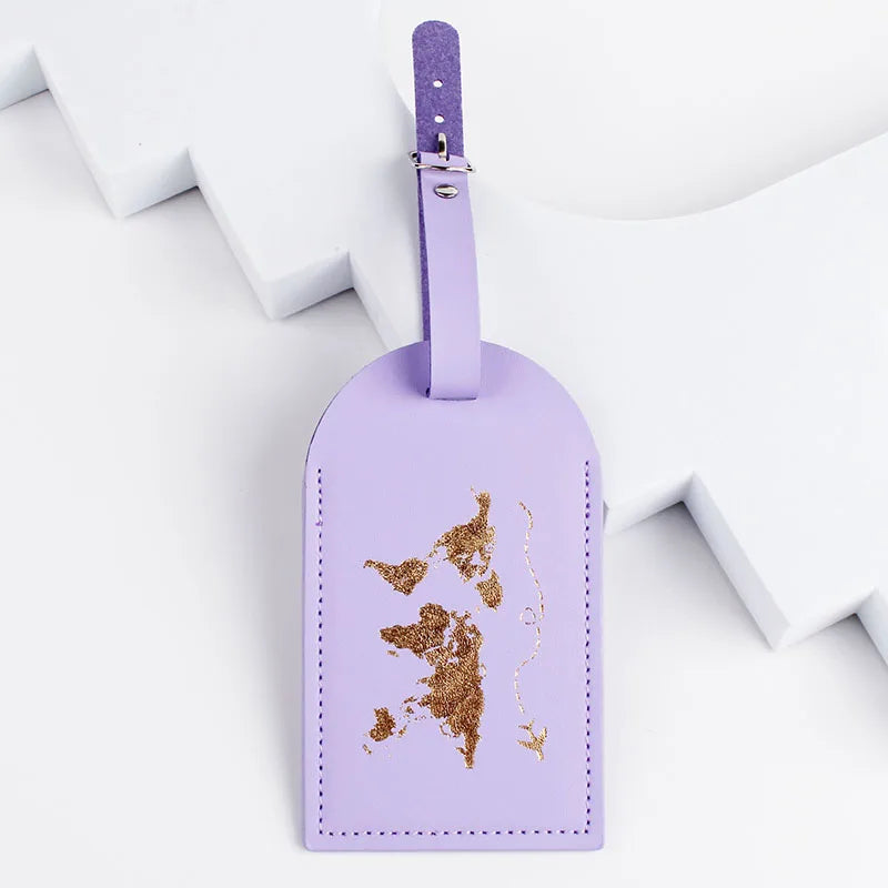 New 8 Colors PU Leather World Map Suitcase Luggage Tag Label Bag Pendant Handbag Portable Travel Accessories Name ID Address Tag