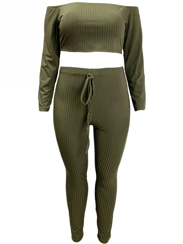 Plus Size Clothes Sets For Women's Clothing Two Piece Set Casual Solid Long SleeveTop And Pants Two Piece Set Fashion Clothing
