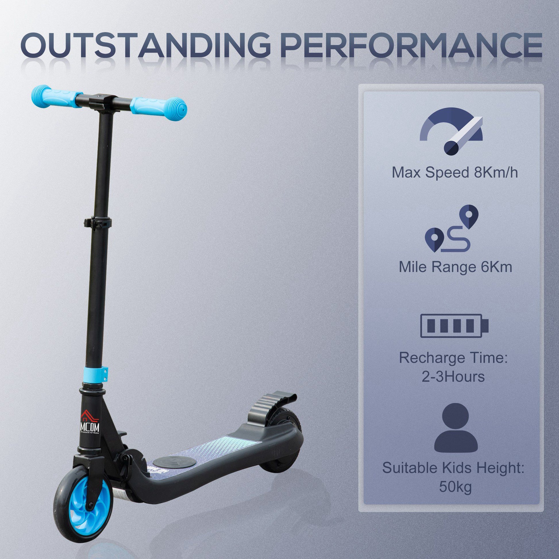 HOMCOM Folding Electric Scooter with Brake, for Ages 6+ Years, 8km/h Maximum Speed in Blue-2