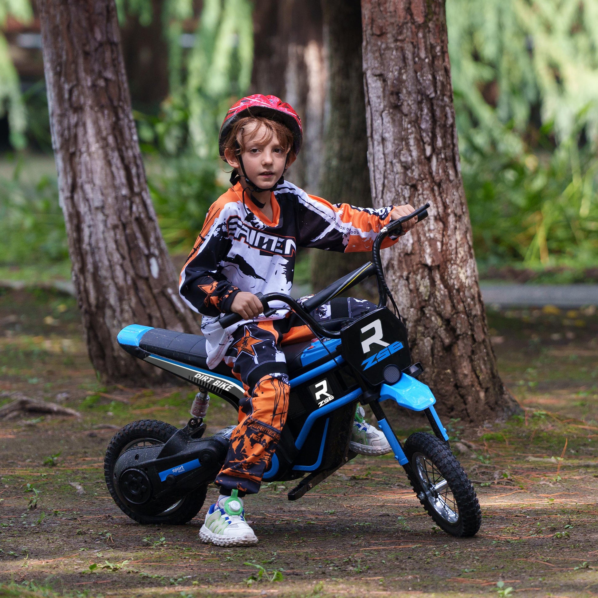 HOMCOM 24V Electric Motorbike with Twist Grip Throttle, Music, Horn, 12" Pneumatic Tyres, 16km/h Max Speed in Blue-8