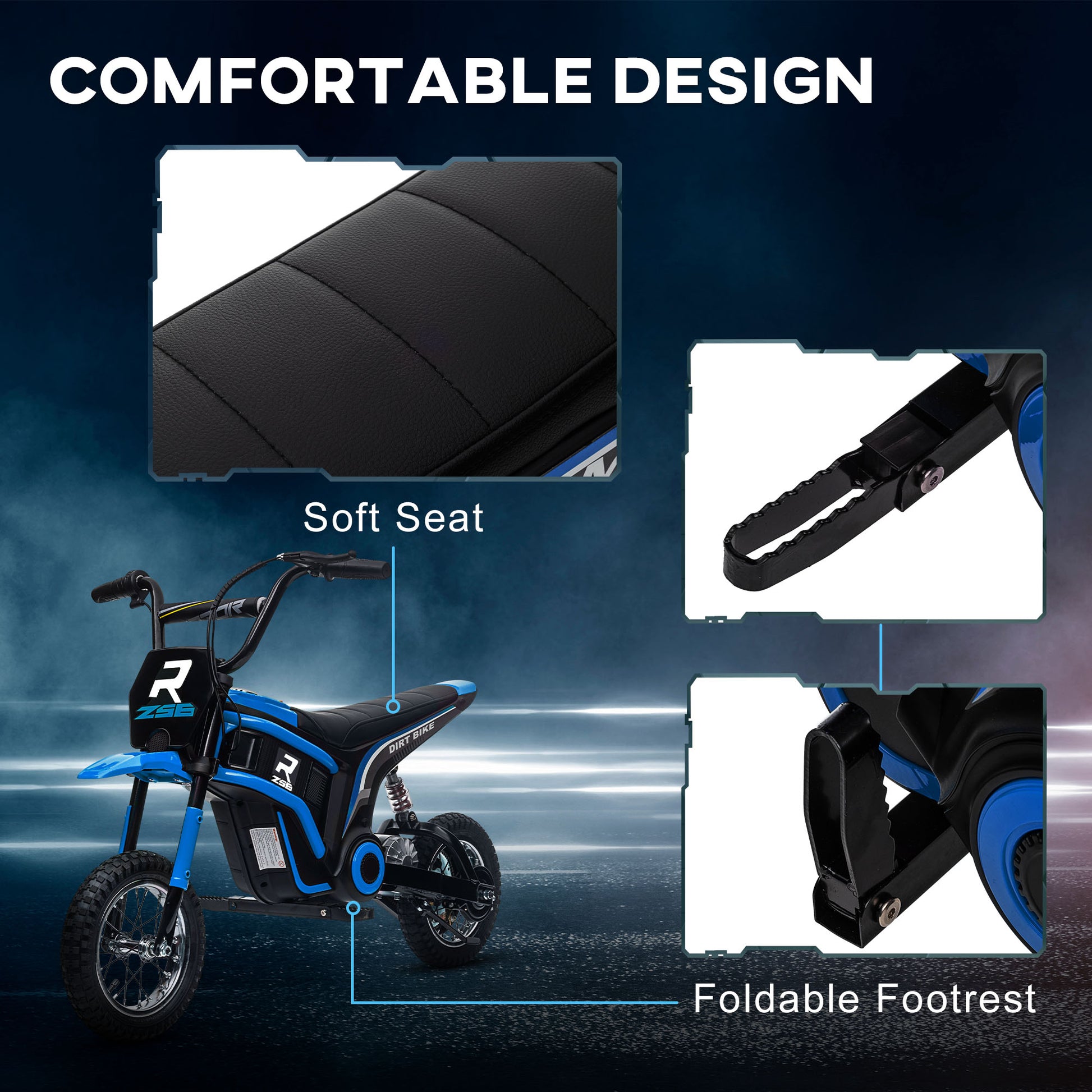 HOMCOM 24V Electric Motorbike with Twist Grip Throttle, Music, Horn, 12" Pneumatic Tyres, 16km/h Max Speed in Blue-7