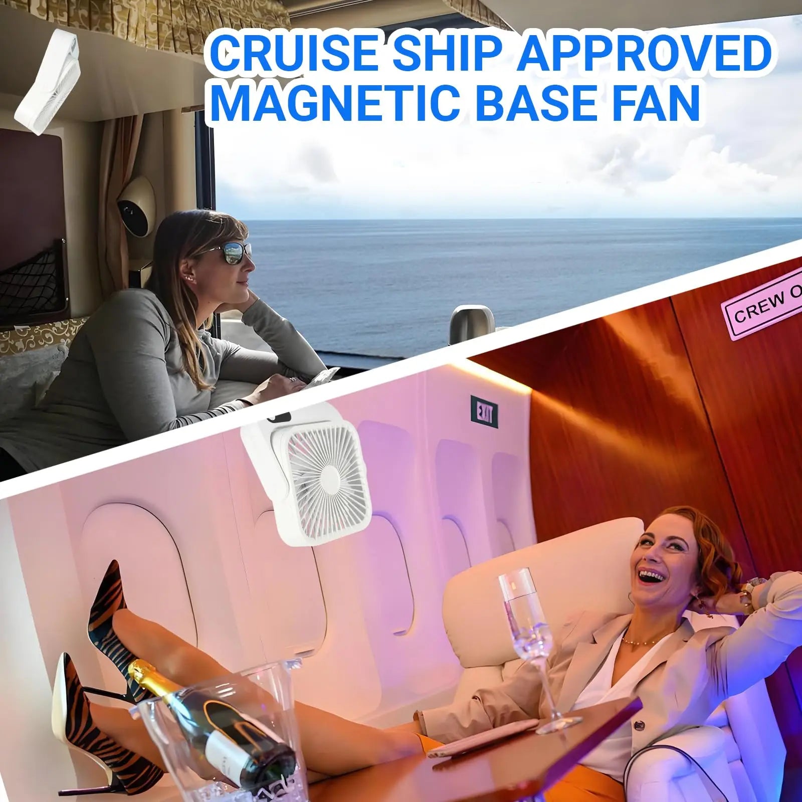 Magnetic Cruise Ship Approved Fan, 2000mAh Battery Operated, 5 Speeds, Magnetically Sticks on Cabin Ceilings and Walls
