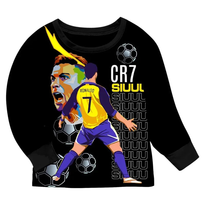 Children's Clothes Boy Girls Football Star Pajamas T-shirt Pants 2pcs Comfortable Long Sleeves Homewear Siuuu CR7S Kids Clothing