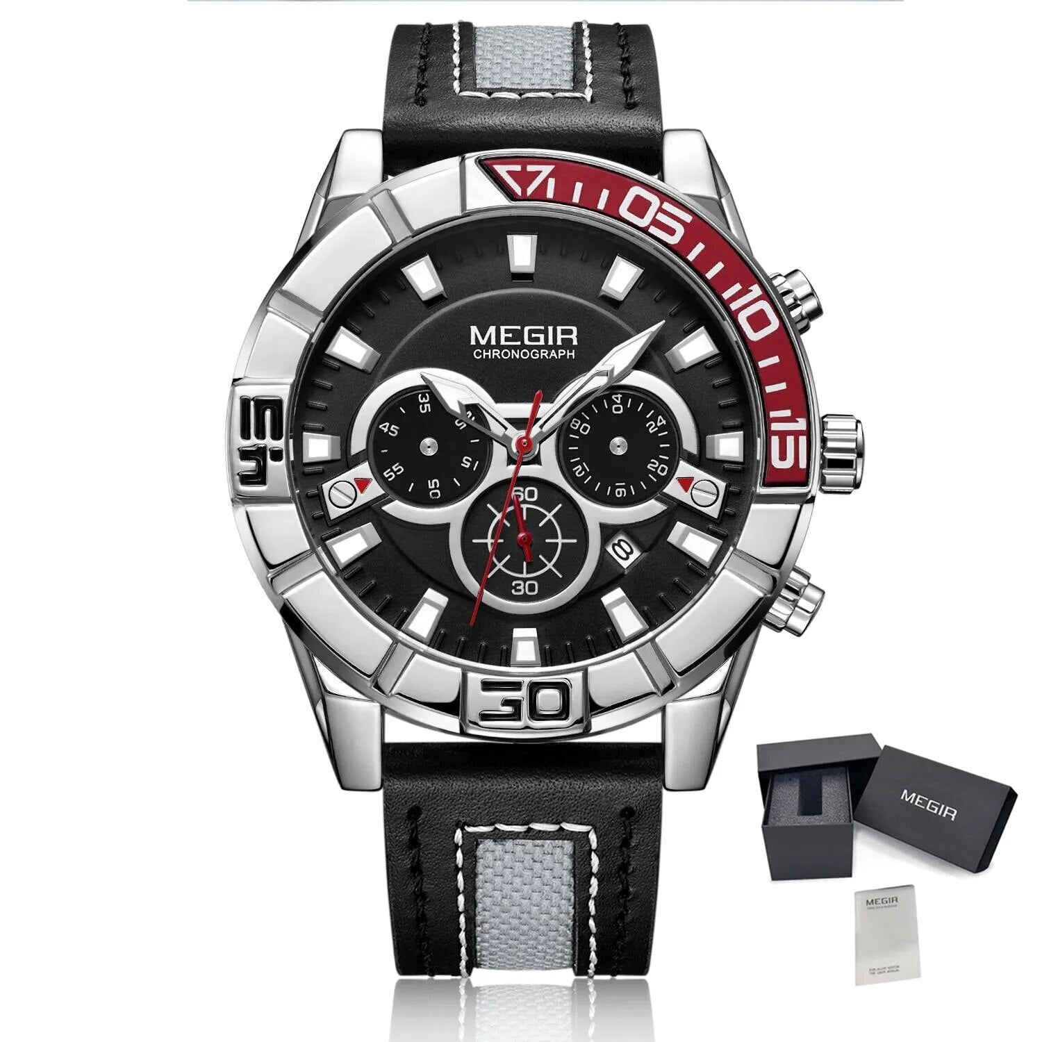 MEGIR Watches for Mens Top Brand Luxury Military Sports Watches Chronograph Leather Waterproof Date Quartz Wristwatch Man Clock-11