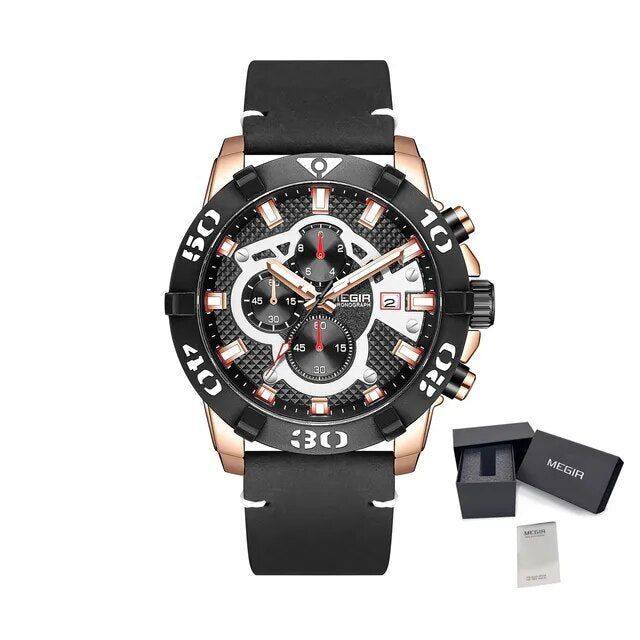 MEGIR Men Watches Fashion Luxury Big Dial Sports Watches Waterproof Quartz Wristwatch Chronograph Man Casual Luminous Clock 2136-14