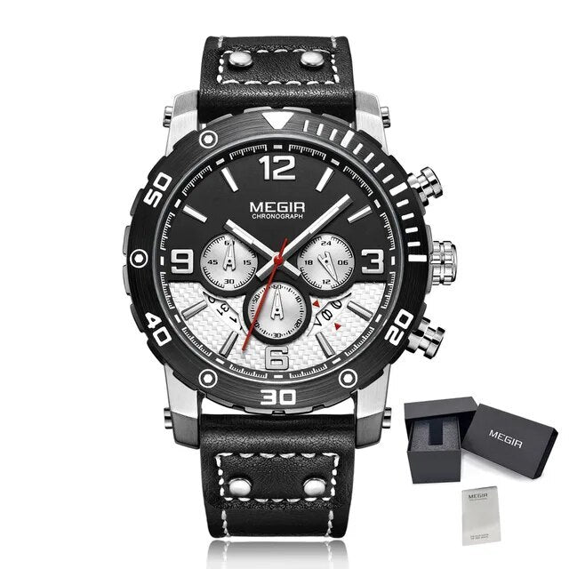 MEGIR Men's Casual Watch Top Brand Luxury Business Wrist Watch Leather Luminous Sports Military Watches Chronograph Male Clock-13