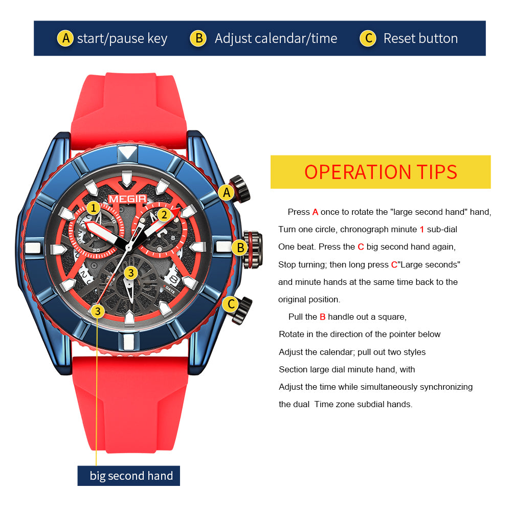 MEGIR Big Dial Watches Men Quartz Military Watch Silicone Strap Sport Watch Waterproof Clock Male Chronograph Relogio Masculino-8