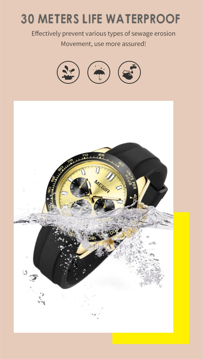 MEGIR Sports Mens Watches Top Brand Men Luxury Military Quartz Watch Silicone Luminous Chronograph Man Clock Wrist Watch 8104-10