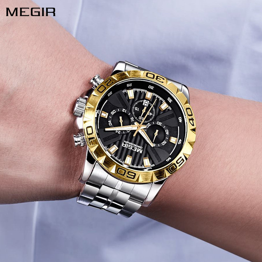 MEGIR Watches Business Mens Watches Top Brand Luxury Quartz Casual Wristwatch Date Clock Waterproof Wrist Watch Chronograph 2087-0