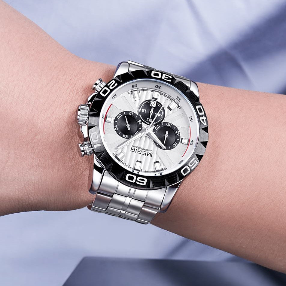 MEGIR Watches Business Mens Watches Top Brand Luxury Quartz Casual Wristwatch Date Clock Waterproof Wrist Watch Chronograph 2087-1