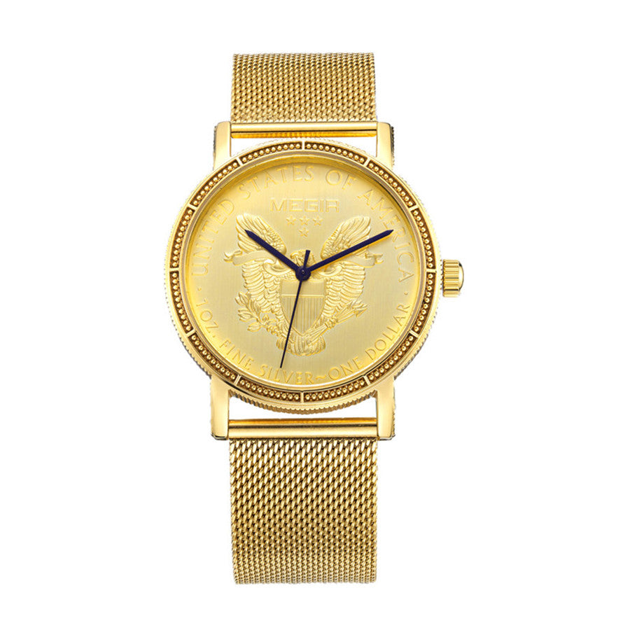 MEGIR Luxury Business Watches for Men Gold Steel Mesh Strap Men Quartz Watches Waterproof Wrist Watch Clock Reloj Hombre 2032-6