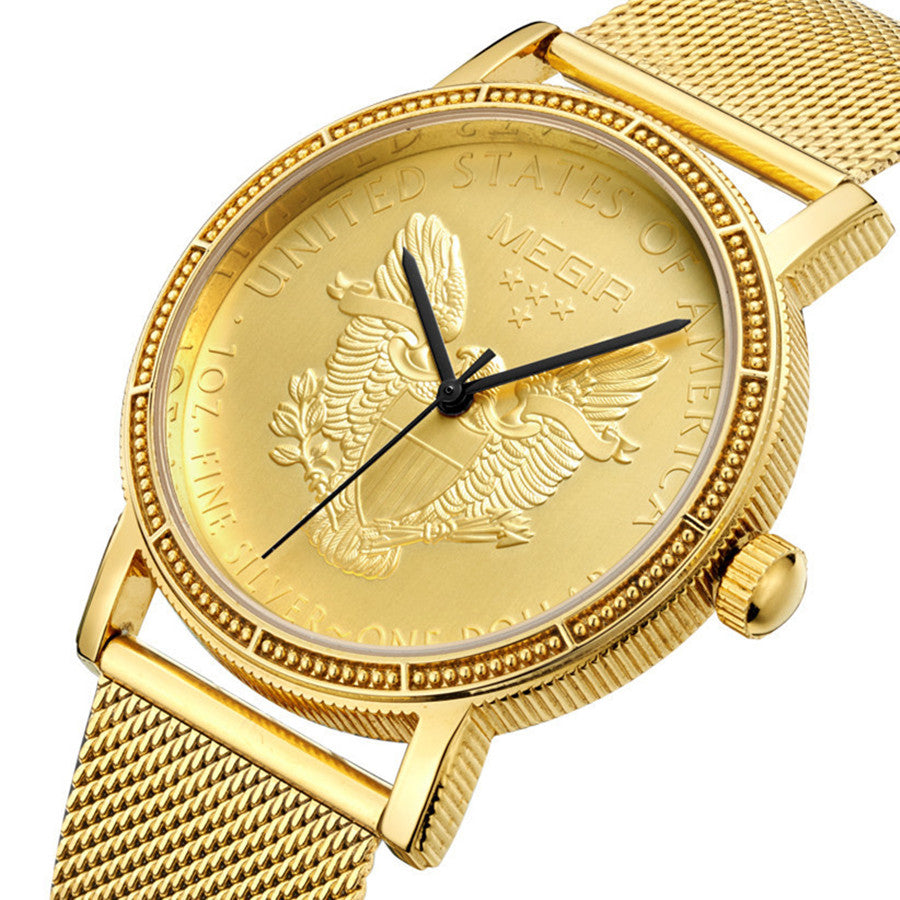 MEGIR Luxury Business Watches for Men Gold Steel Mesh Strap Men Quartz Watches Waterproof Wrist Watch Clock Reloj Hombre 2032-5