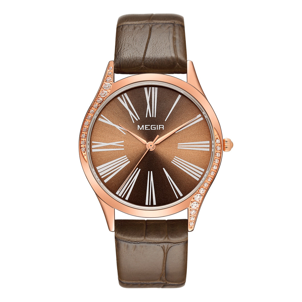 MEGIR Brand Fashion Leather Woman Bracelet Watches Ladies Quartz Wristwatch Rhinestone Waterproof Casual Wrist Watch Clock-10