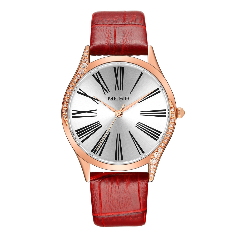 MEGIR Brand Fashion Leather Woman Bracelet Watches Ladies Quartz Wristwatch Rhinestone Waterproof Casual Wrist Watch Clock-9