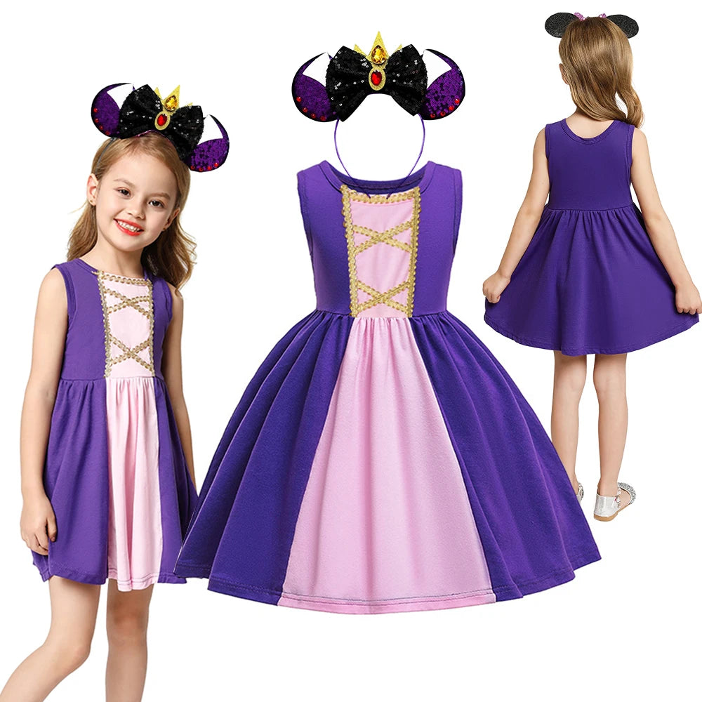 Patchworks Cosplay Princess Dress for Kids Girl Summer Sleeveless Vestido Casual Children Clothing One Piece Dress Fashion Stlye