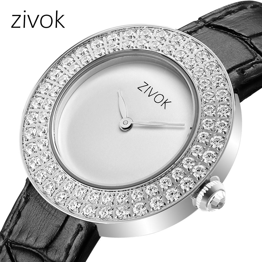 ZIVOK Brand Luxury Women Watches Diamond Ladies Quartz Watch Waterproof Clock Leather Strap Relogio Feminino-2