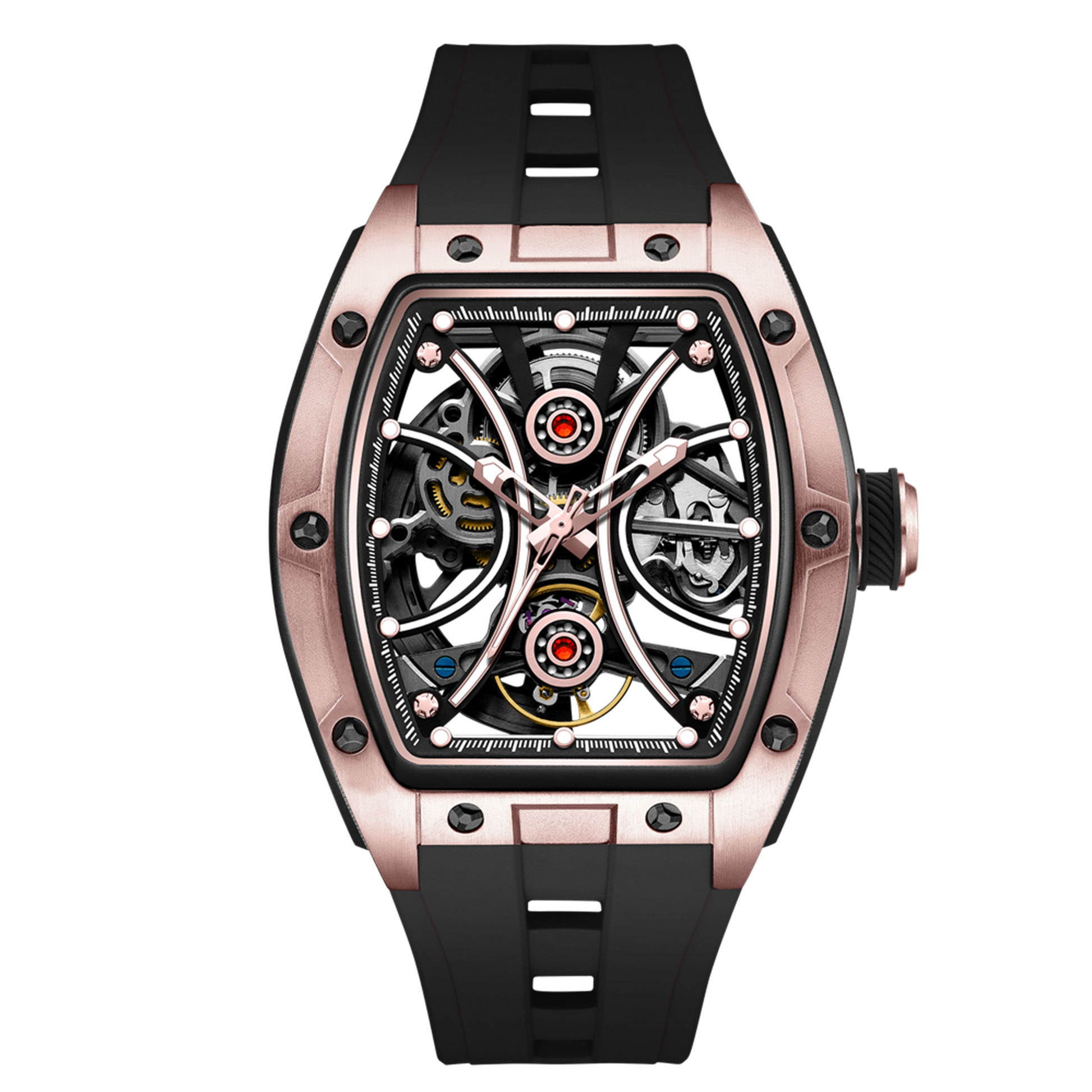 New Men's Sports Watch Fashion Automatic Mechanical Movement Watches Skeleton Luminous Waterproof Business Wristwatches 9198-4-12