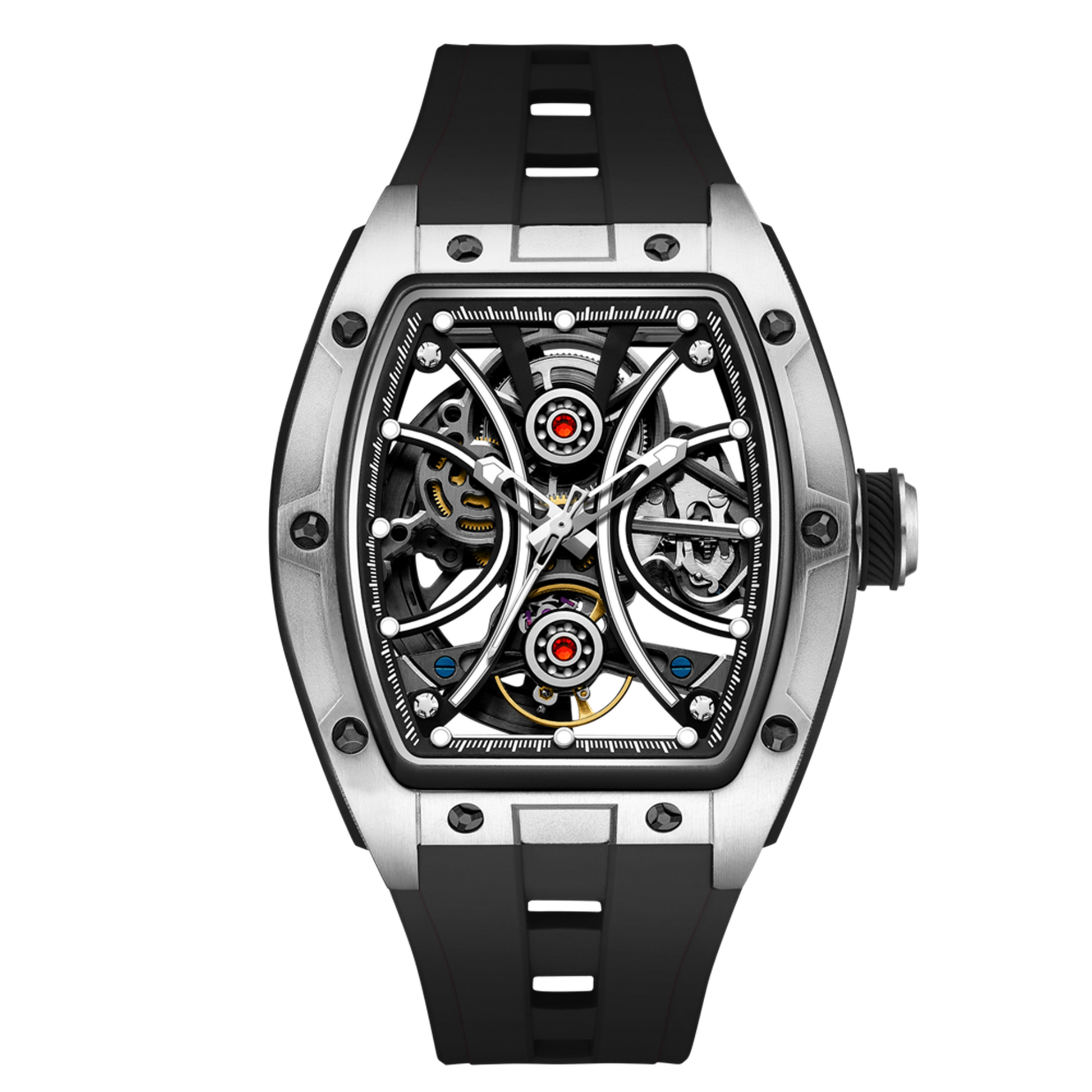 New Men's Sports Watch Fashion Automatic Mechanical Movement Watches Skeleton Luminous Waterproof Business Wristwatches 9198-4-11