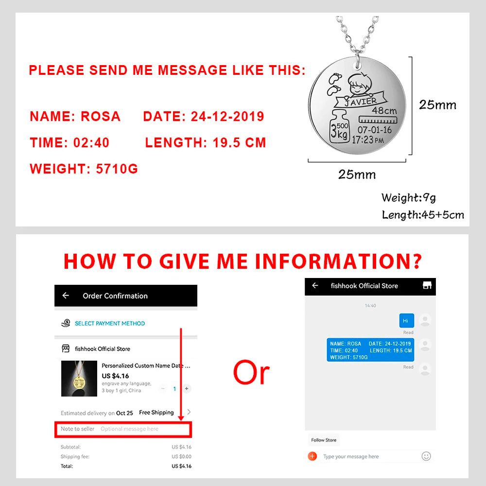 Personalized Necklace Custom Baby Name Child Kid Birth Gift For Women New Born Mother Father Day Mom Dad Stainless Steel Jewelry