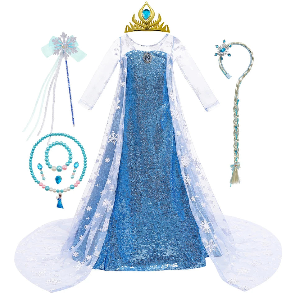 Elsa Dress for Girls Costume Snow Queen Kids Princess Dress Cosplay Birthday Party Children Clothing Carnival Easter Outfits
