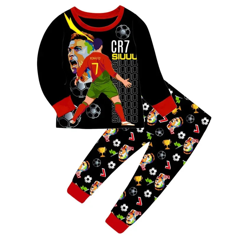 Children's Clothes Boy Girls Football Star Pajamas T-shirt Pants 2pcs Comfortable Long Sleeves Homewear Siuuu CR7S Kids Clothing