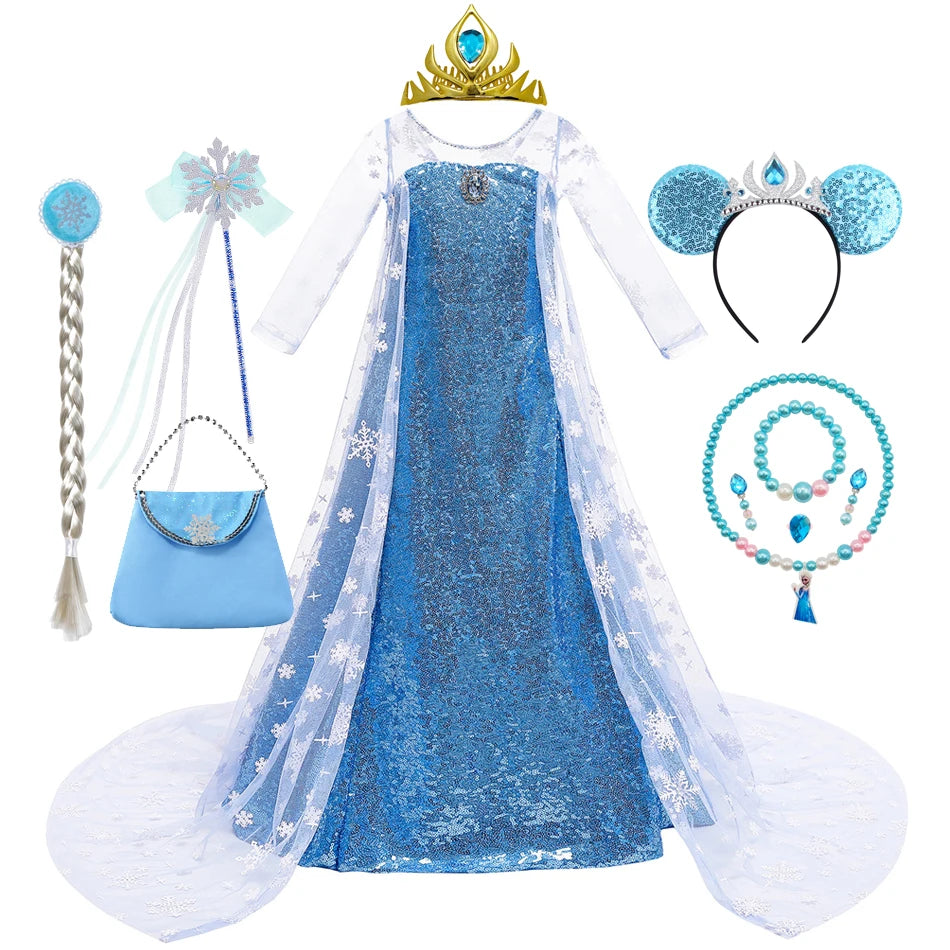 Elsa Dress for Girls Costume Snow Queen Kids Princess Dress Cosplay Birthday Party Children Clothing Carnival Easter Outfits