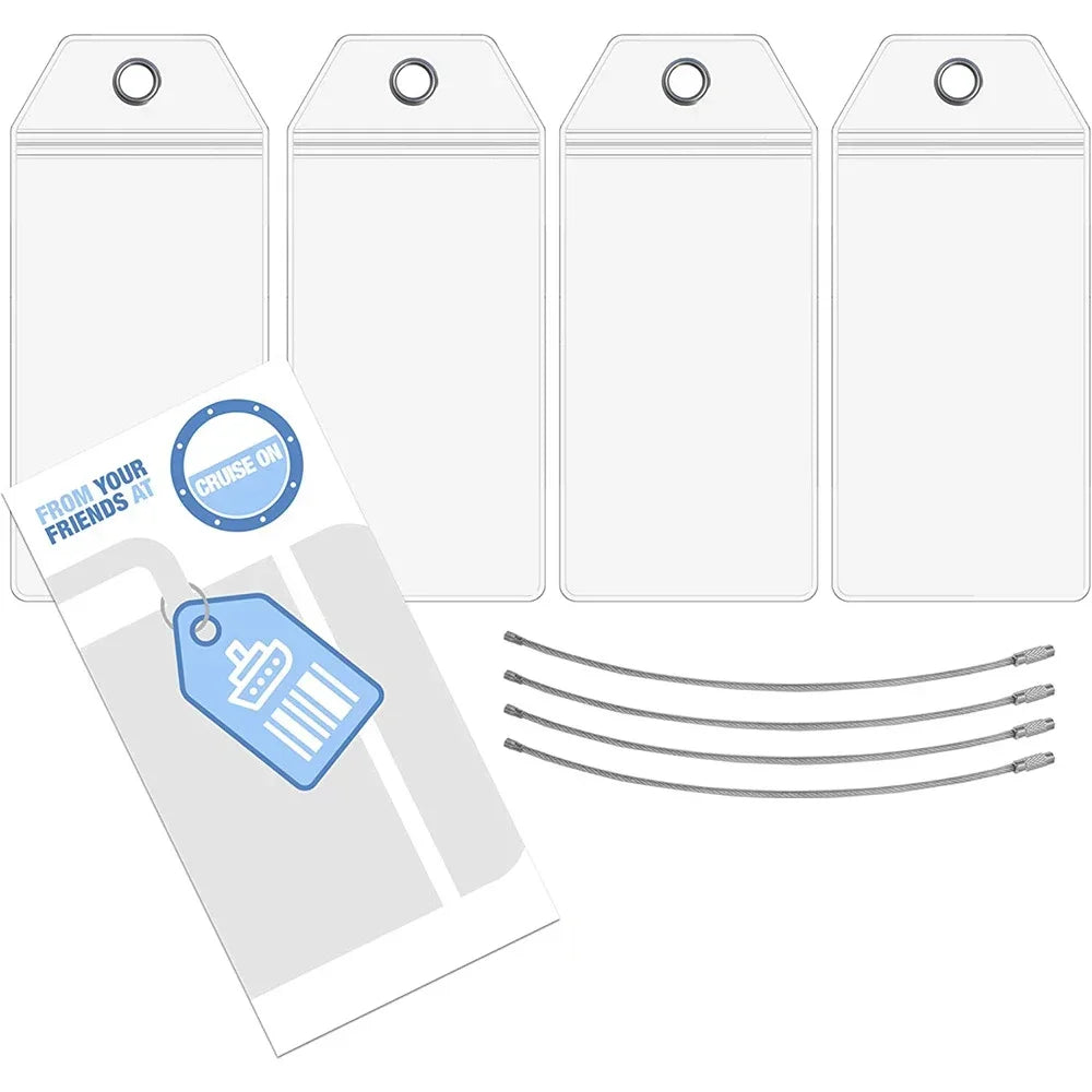 Travel Luggage Cruise Tags Holder Pouch Resealable Waterproof Clear Ship Ticket Card Sleeve Keyring with Steel Wire Cable Loop