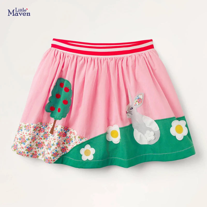 Little maven 2025 Summer Clothes Lovely Skirt Pink Pretty Rabbit Floral Baby Girls Casual Comfort Wear for Kids 2 to 7 years