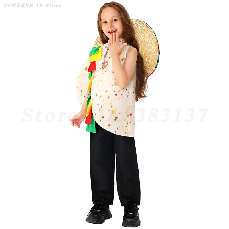 Kids Cute Taco Mexican Tortilla Cosplay Costume Child Festival Role Play Fancy Clothing Halloween Cartoon Food Stage Costumes