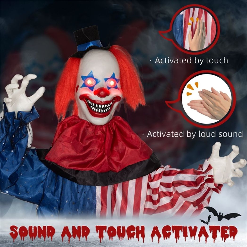 Spooktacular Touch-Activated Clown with Glowing Eyes - 6ft Halloween Decor