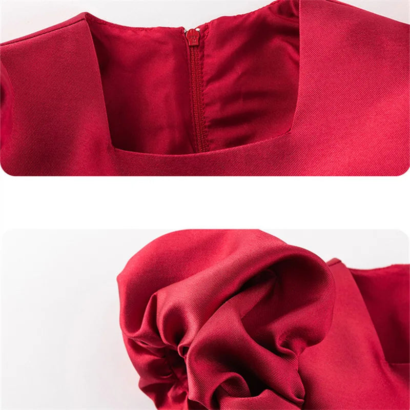 Kids Princess Noble Royal Red Evening Dress Girls Wedding Party Puff Sleeve Dress Luxury Pageant Gown Clothing Birthday Outfits