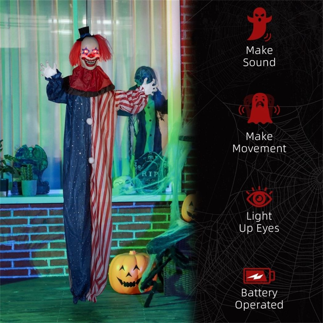 Spooktacular Touch-Activated Clown with Glowing Eyes - 6ft Halloween Decor